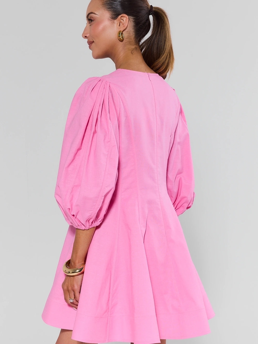 Avara Pink Channing  Puff-Sleeve V-Neck Mini Dress, Size Small NWT - Picture 4 of 12